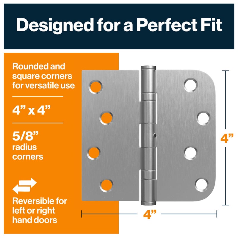 KS Hardware Stainless Steel Ball Bearing NRP Door Hinges | Heavy Duty Interior & Exterior Door Hardware for Left & Right Doors (2 Rounded Corners x 2 Squared Corners) - Image 2